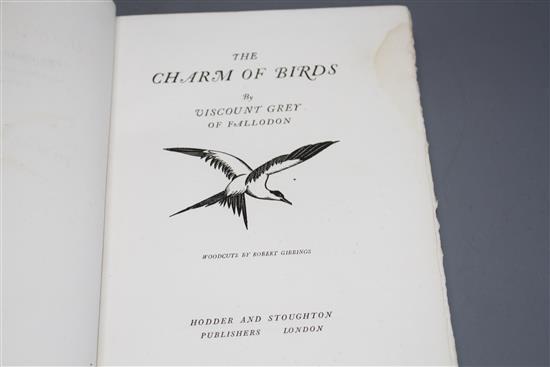 Grey, Edward, Viscount Grey of Fallodon - The Charm of Birds, one of 250, signed by the author, with 21 woodblock works by Robert Gibbi